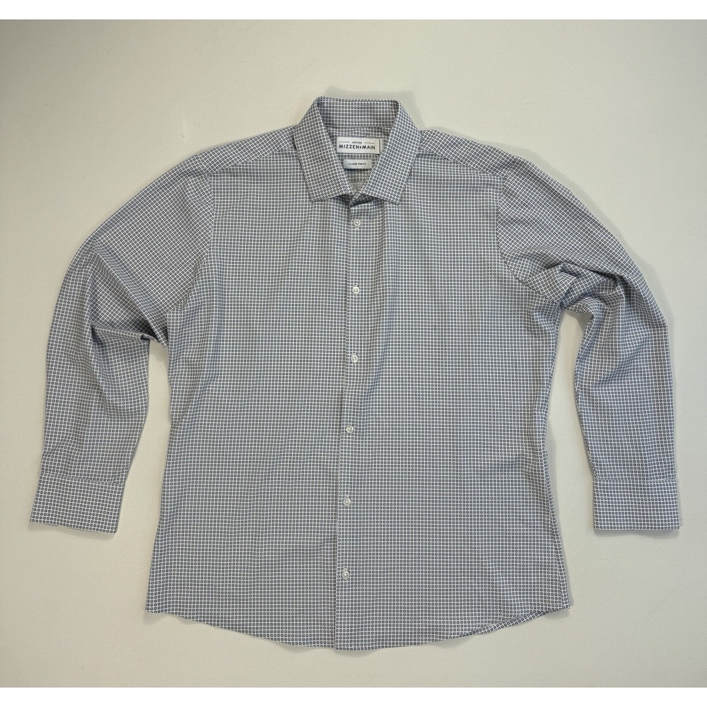 Mizzen Main Leeward Shirt XL Trim Fit Geometric White Grey Button Down L-10016